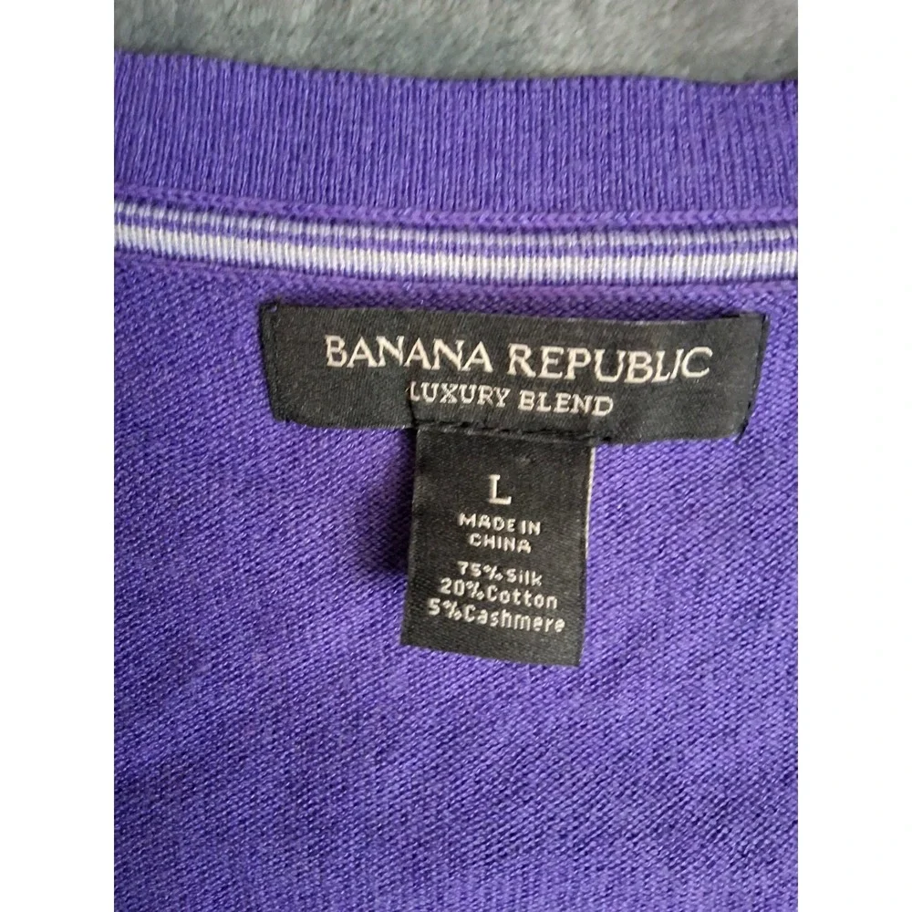 Banana Republic Luxury‎ Blend VNeck Sweater Mens Lg Purple Silk Cashmere/Cotton